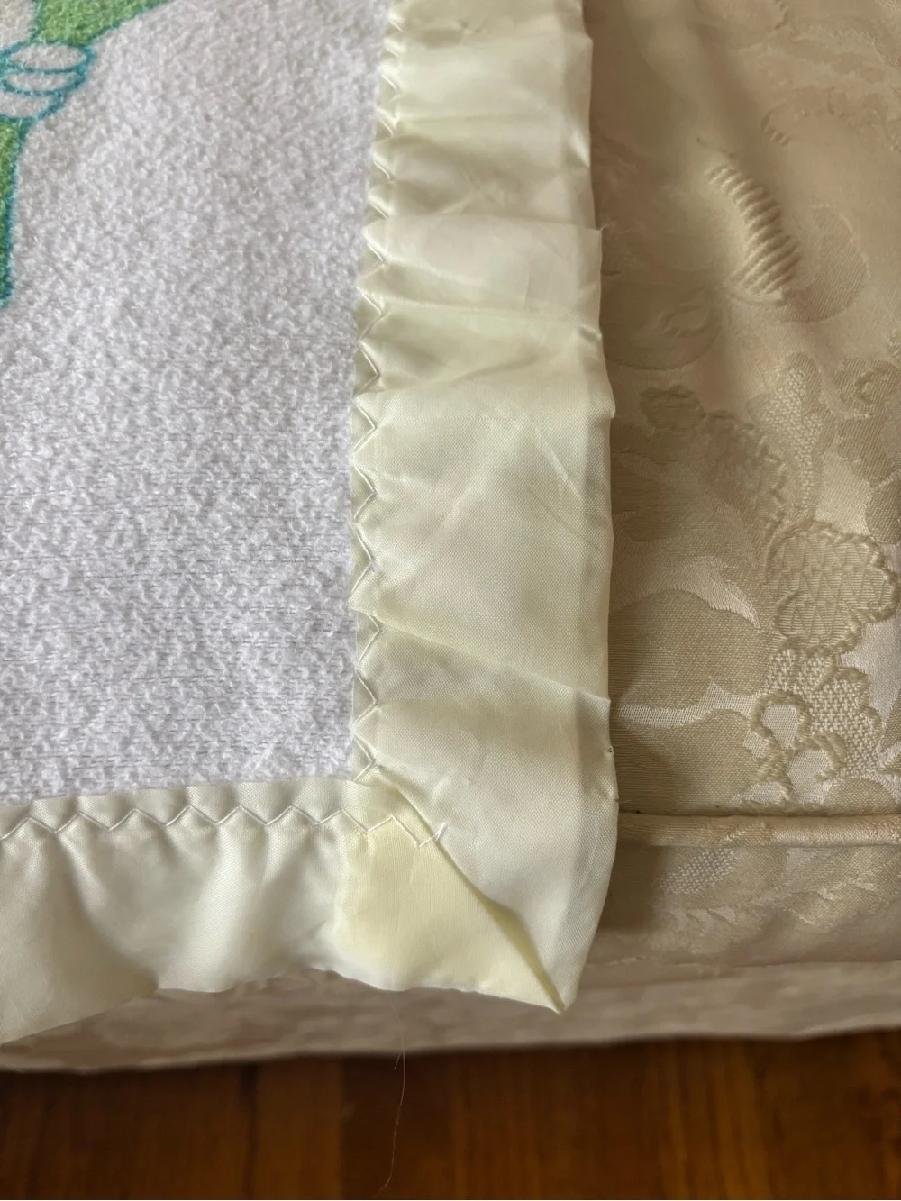 Vintage Nursery Rhyme Satin Trim Baby Blanket 44”x36”MCM